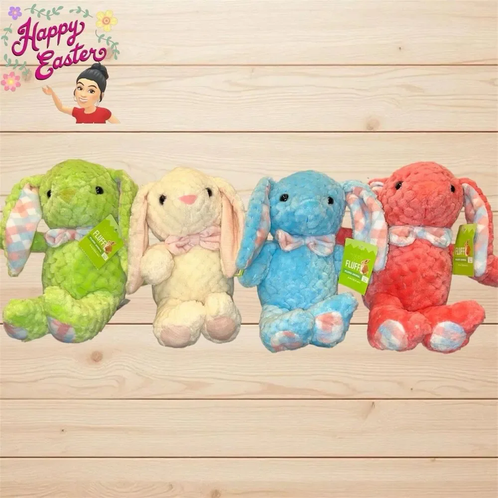4x Kellytoy Easter Bunny Plush White Pink Blue Green Checkered Stuffed Animal 9